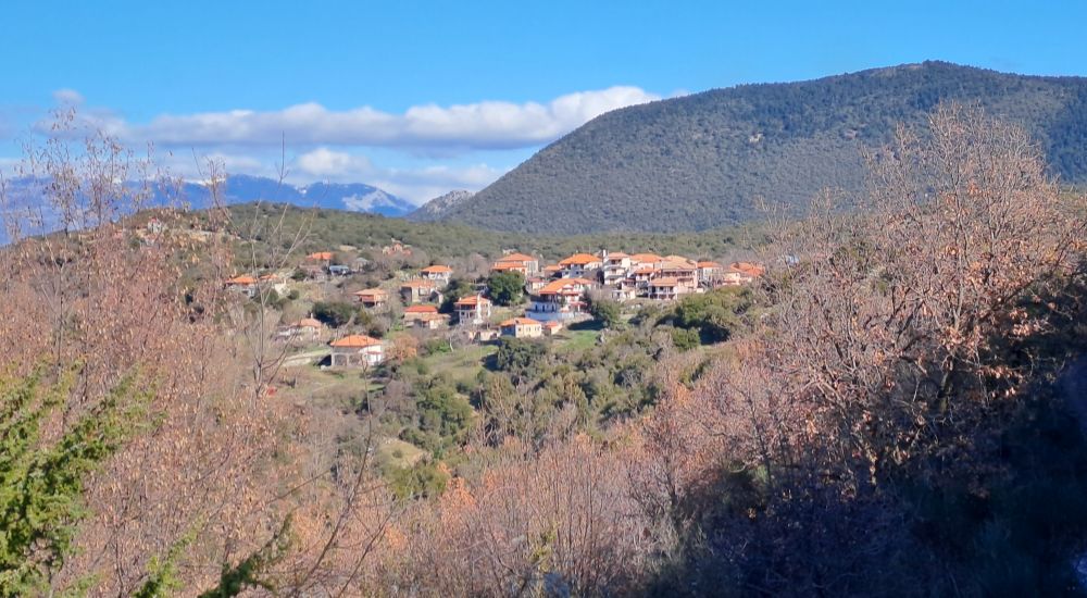Nymfasia village from a distance in Menalon Trail Peloponnese