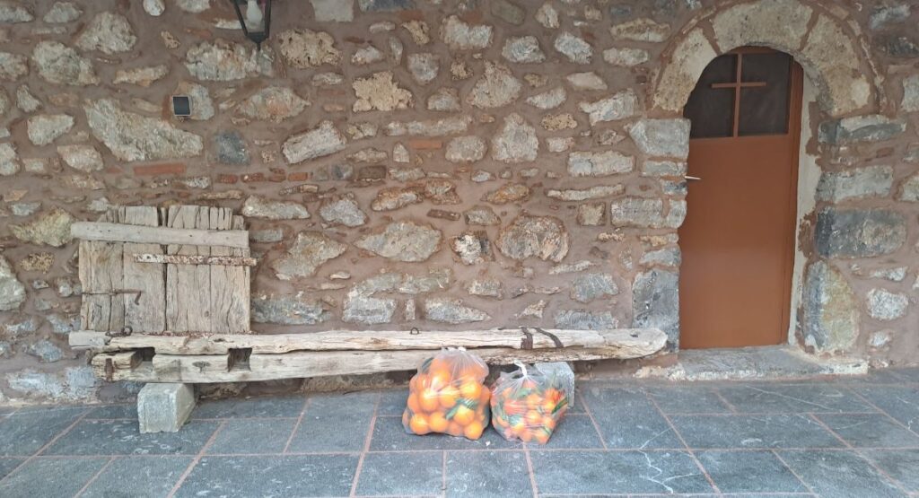 Bags of oranges in Mernalon trail 6 Peloponnese