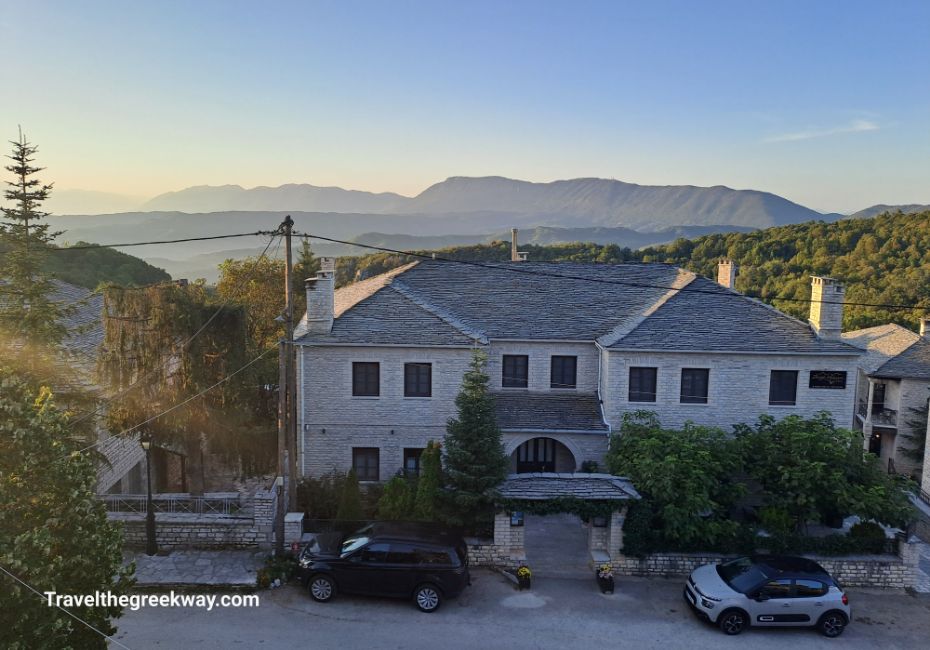 Room view from hotel Ladias in Mondendri Vikos Gorge in Greece.
