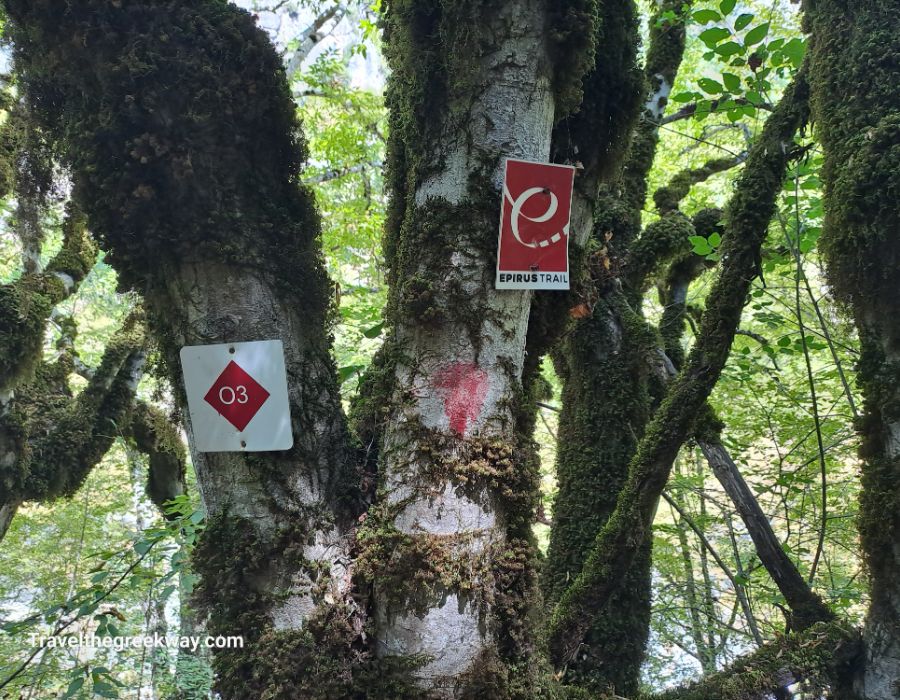 Signposts along the trail of Vikos Gorge in Zagori. 