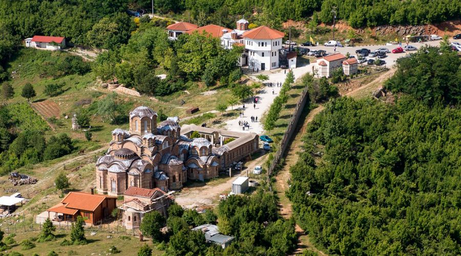 Aerial view of the Raphael Monastery in Paiko Greece. 