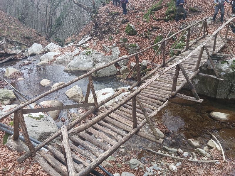 Stravopotamos river wooden bridge in Paiko mountain northern Greece.