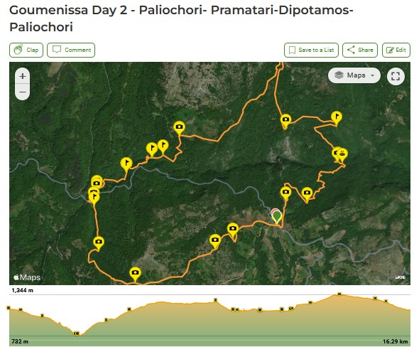 Wikiloc map for a hike in Paiko mountain northern Greece.