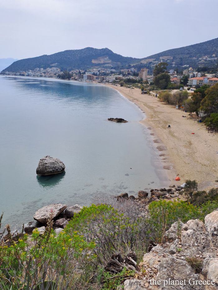 The long beach of Tolo in the Peloponnese. 