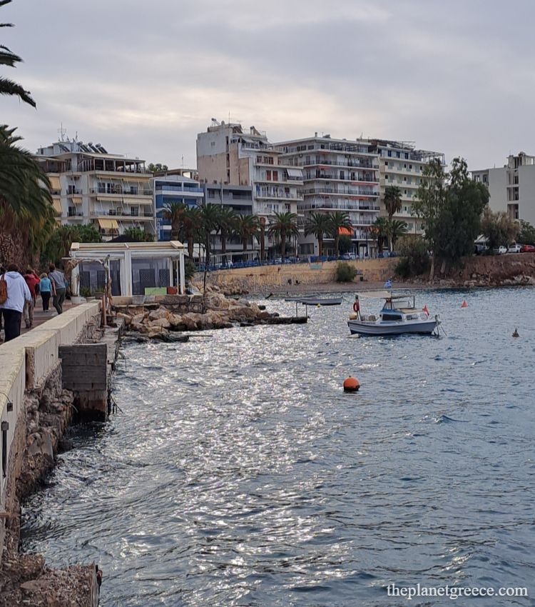 Loutraki seafront view before hiking to Melagkavi Lighthouse in Loutraki Greece.